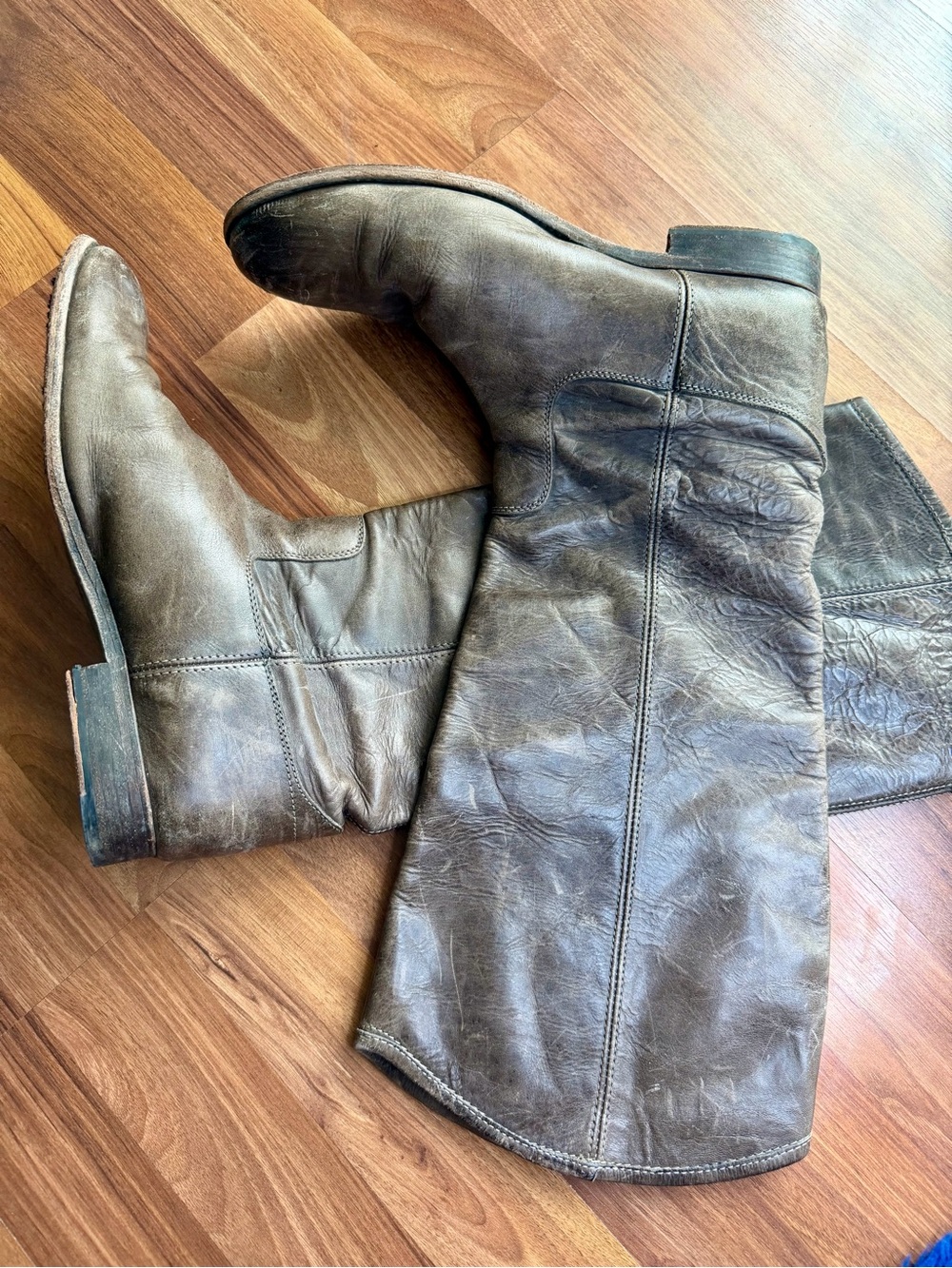 Frye Tall Leather Riding Boots in Distressed Brown - Picture 3 of 5